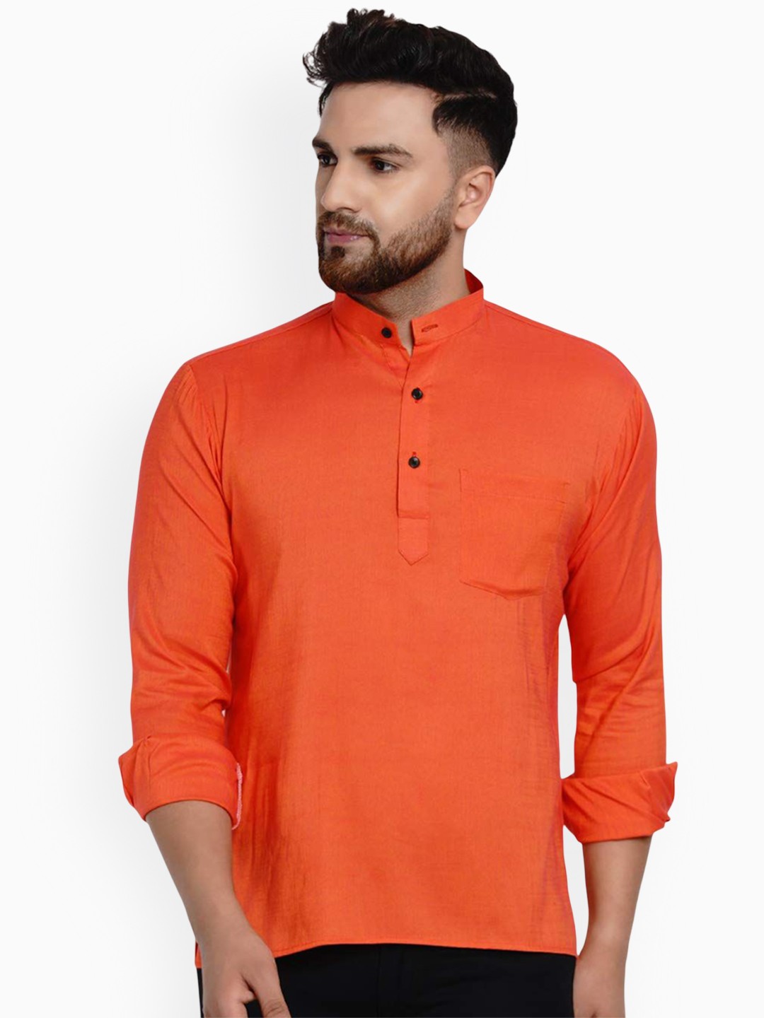

VEERA PARIDHAAN Band Collar Straight Short Kurta, Orange