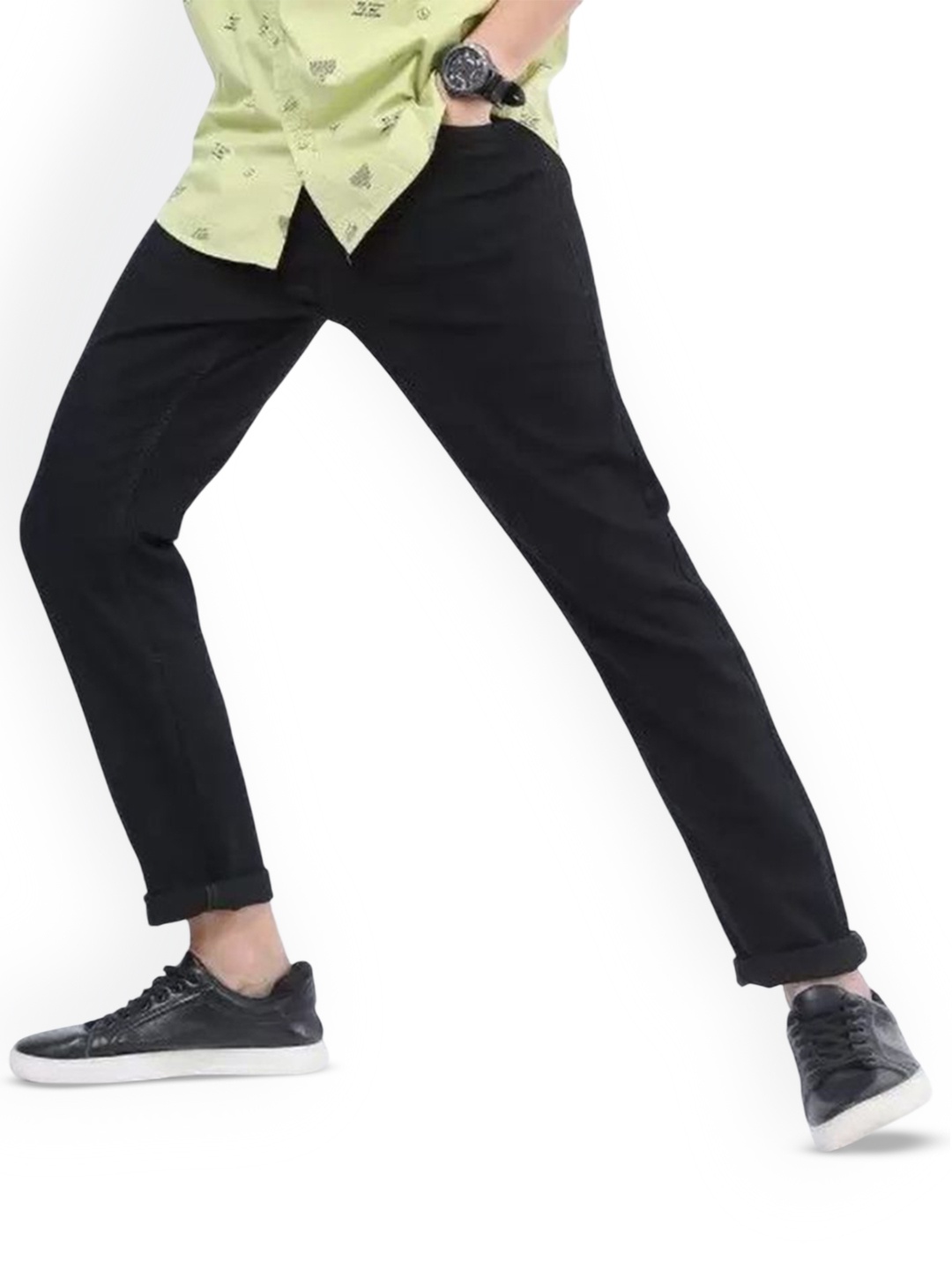 

LINARIA Men Classic Slim Fit Slash Knee Jeans, Black