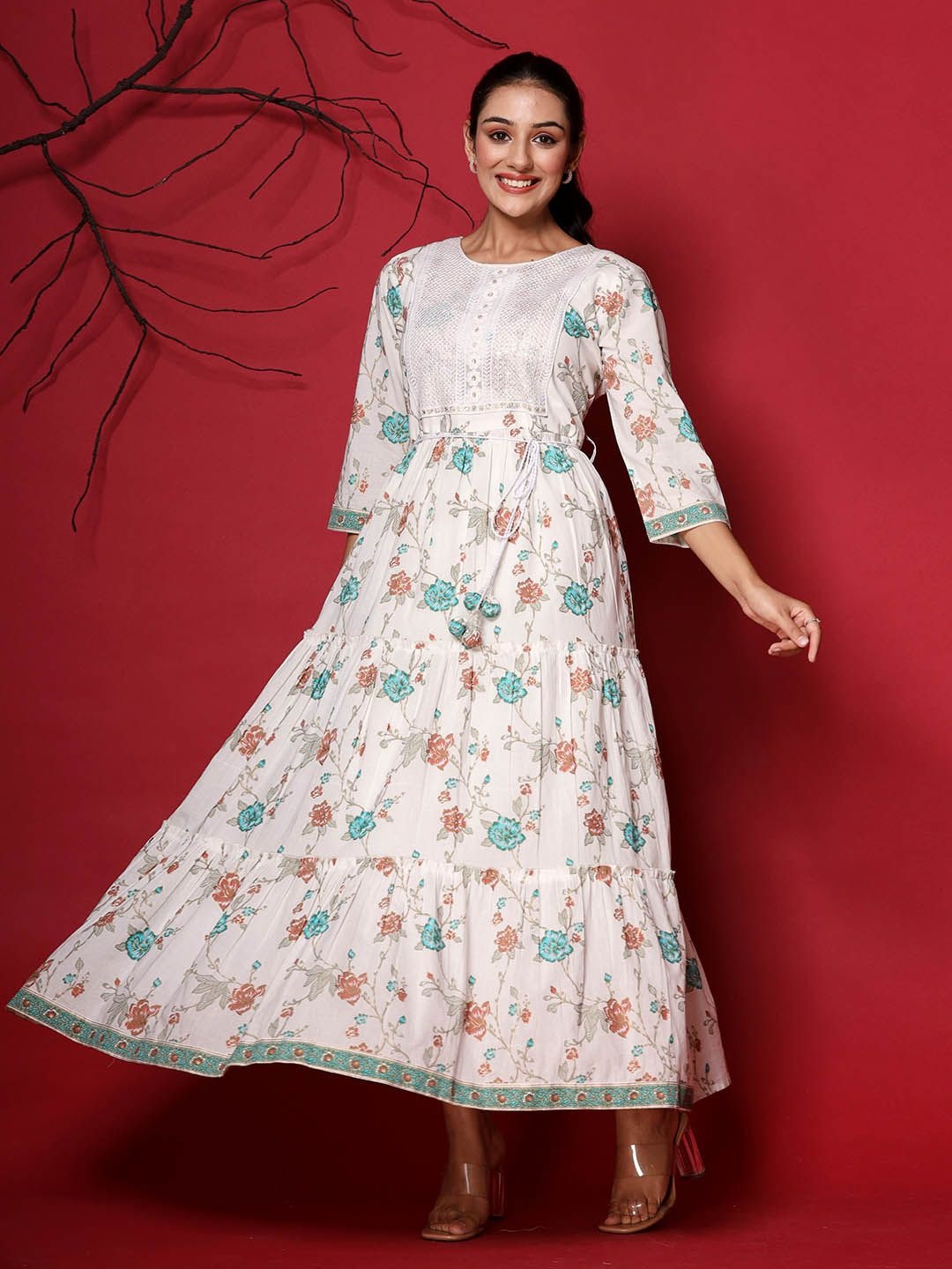 

Meena Bazaar Floral Print Fit & Flare Maxi Dress, Cream