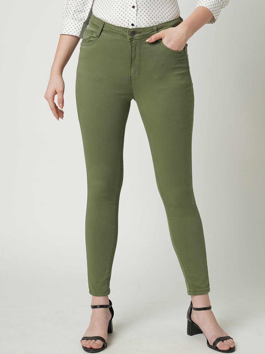 

Kraus Jeans Women High-Rise Skinny Fit Clean Look Jeans, Olive