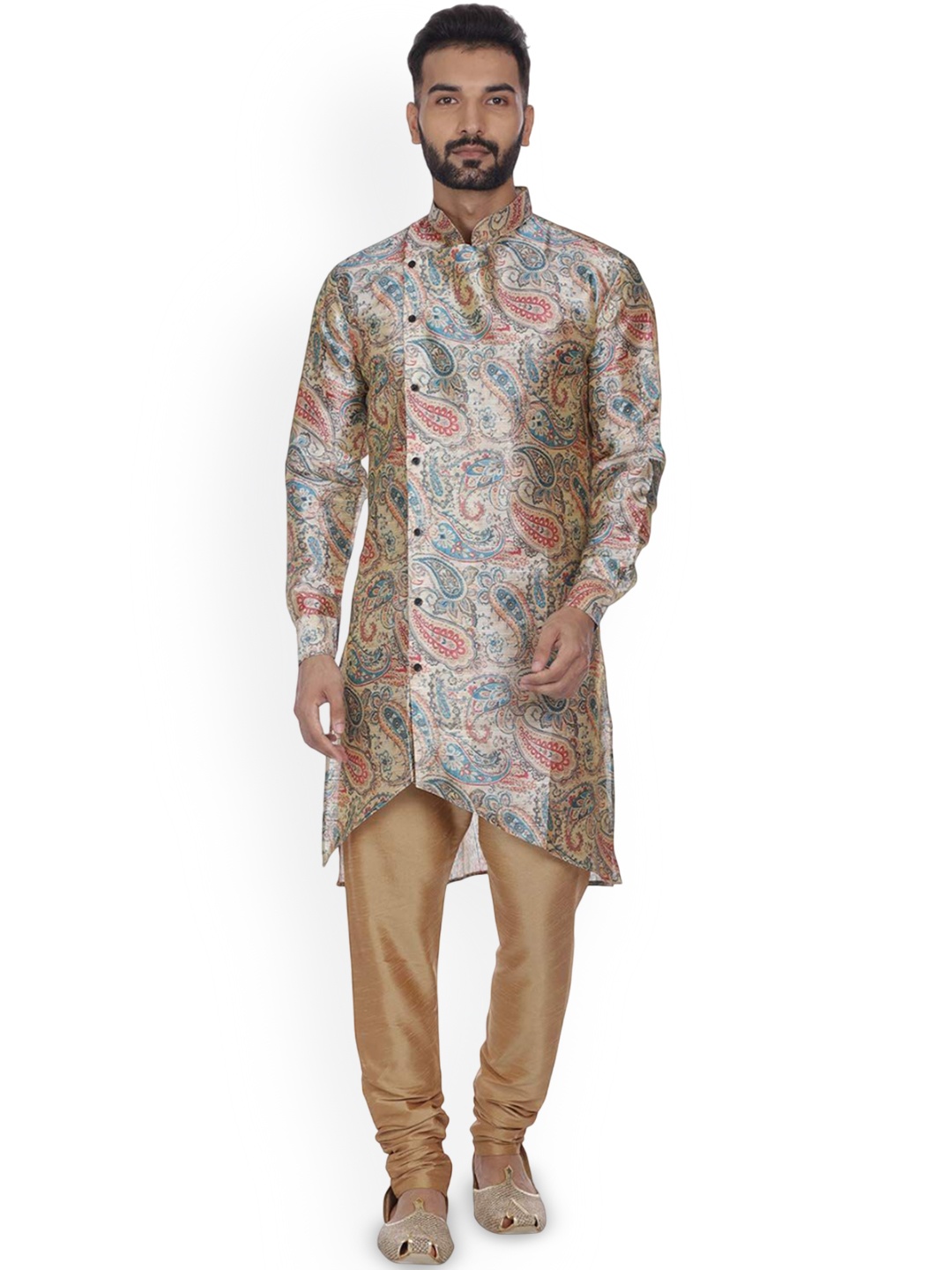 

VEERA PARIDHAAN Paisley Printed Mandarin Collar Straight Kurta, Beige