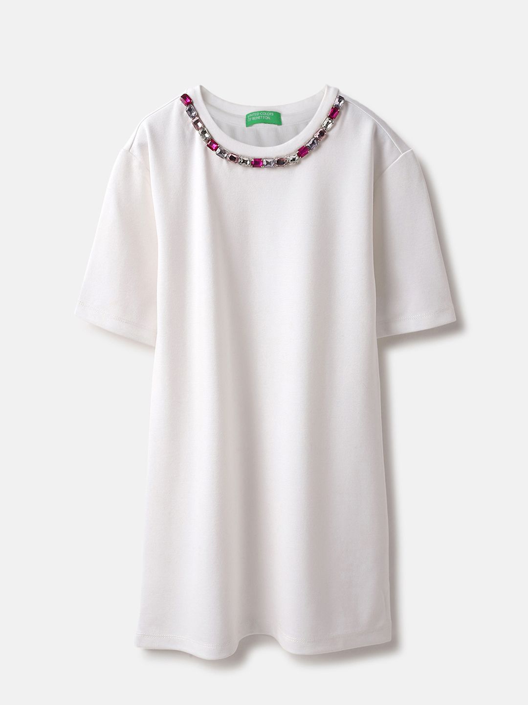 

United Colors of Benetton Girl Round Neck Short Sleeves T-shirt Dress, White