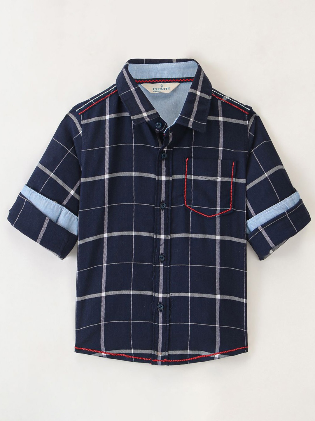 

Infinity Boys Tailored Fit Windowpane Checks Opaque Checked Casual Shirt, Navy blue