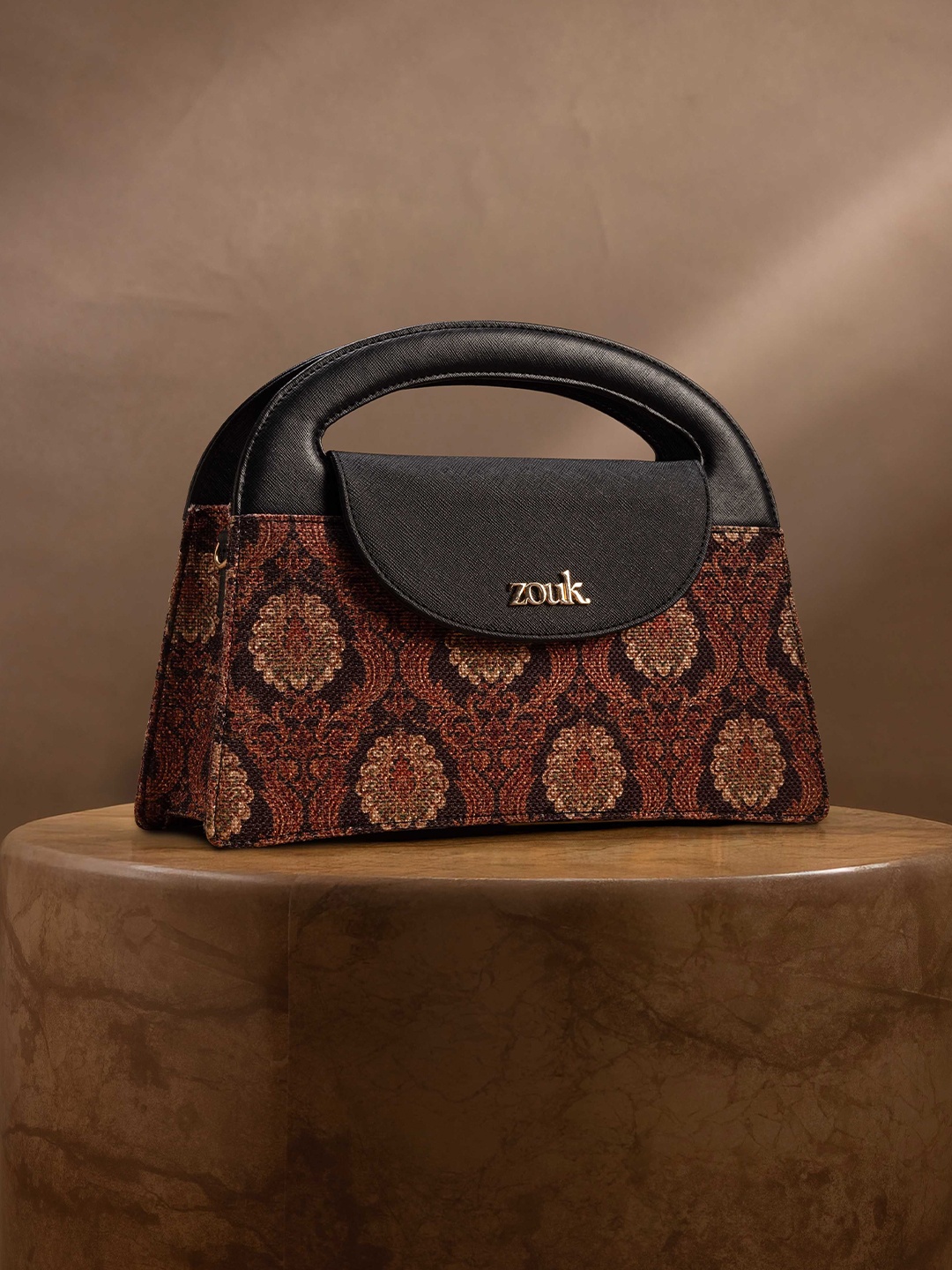 

ZOUK Printed Structured Sling Bag with Tasselled, Brown