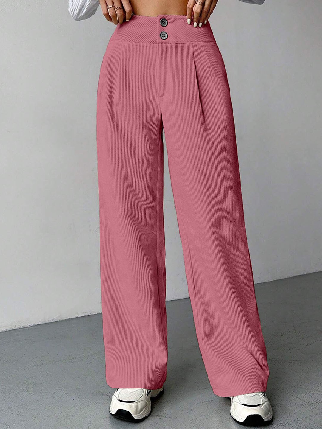 

RAJOVATI Women Loose Fit Mid-Rise Pleated Wide Leg, Pink
