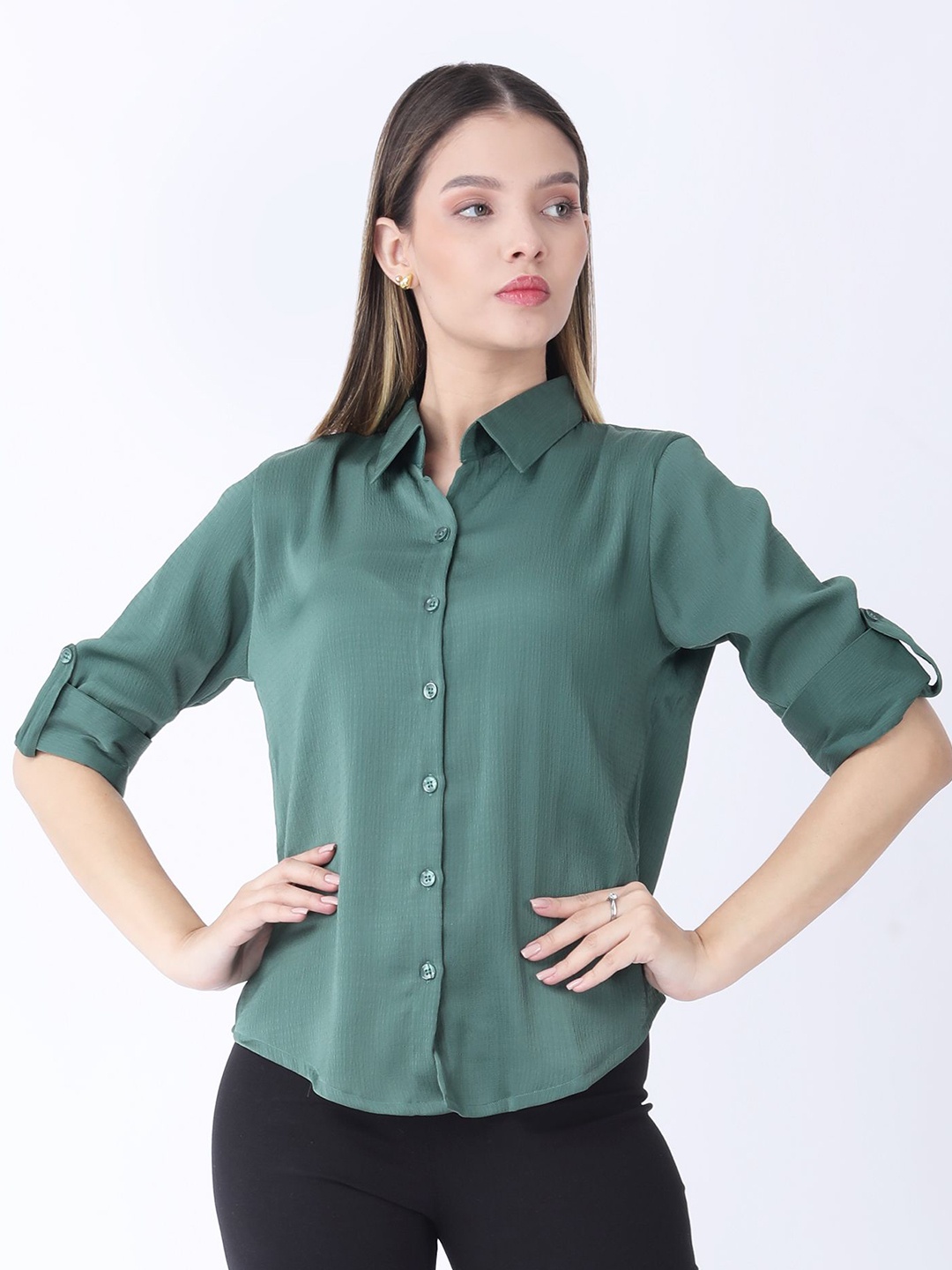 

Raus Fashion Women Smart Opaque Casual Shirt, Green