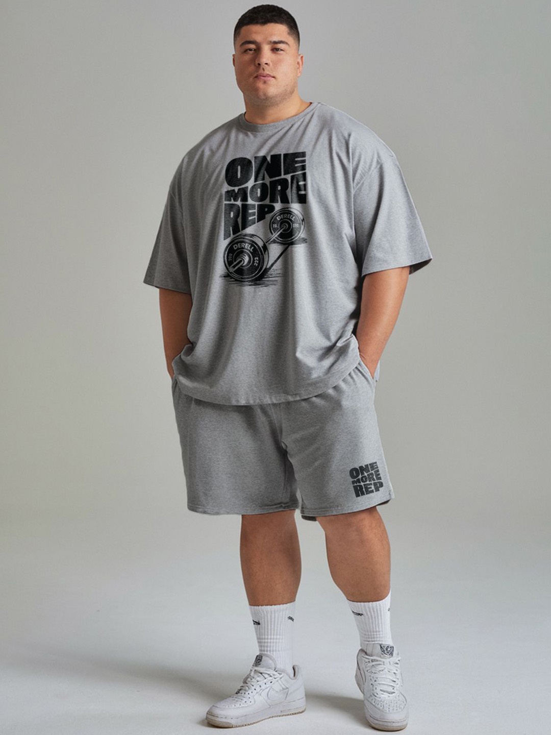 

FFLIRTYGO Typography Printed Round Neck T-Shirt With Shorts, Grey