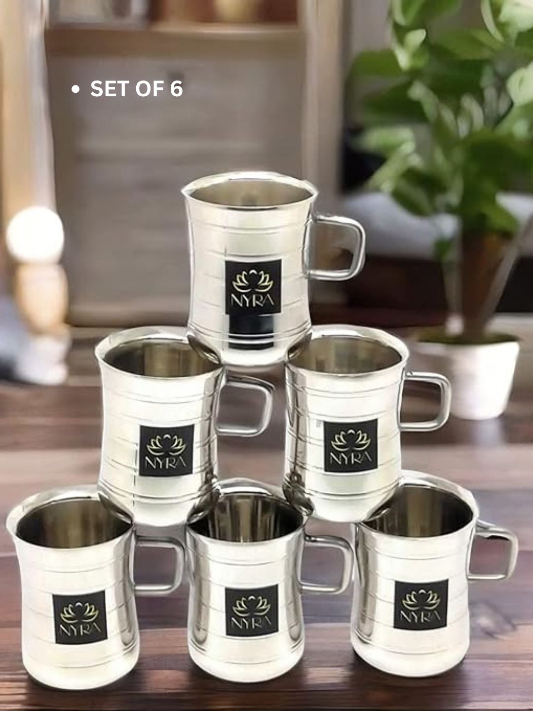 

Nyra Kitchenware Steel & Black 6 Pieces Textured Stainless Steel Glossy Cups-100 ml Each