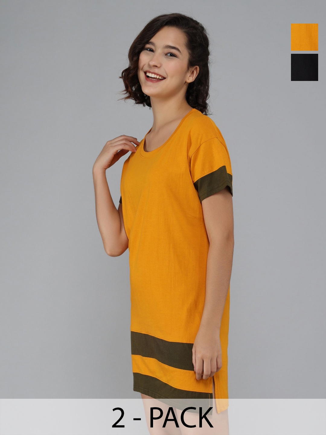 

Dreambe Women 2 Colourblocked Pockets T-shirt, Multi