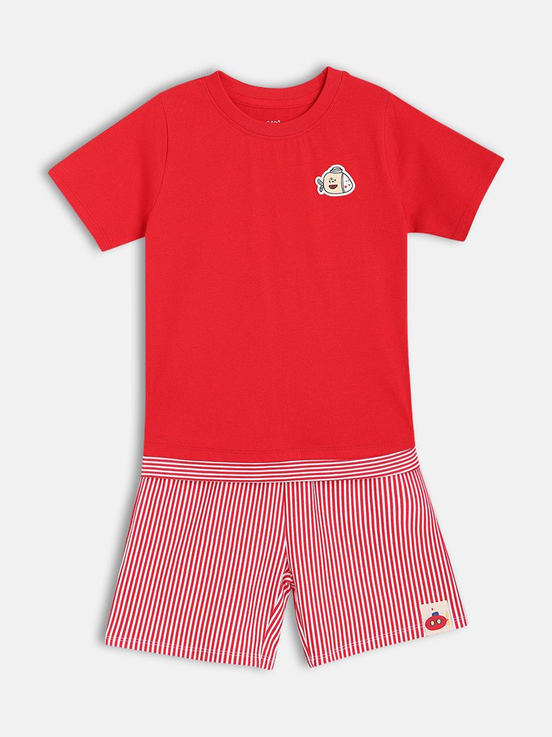 

MINI KLUB Boys Half Sleeves Round Neck Pure Cotton T-shirt With Shorts, Red