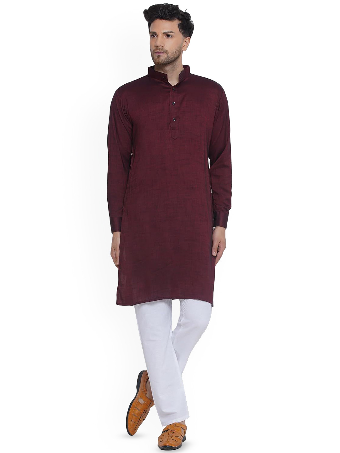 

VEERA PARIDHAAN Mandarin Collar Straight Long Kurta, Maroon