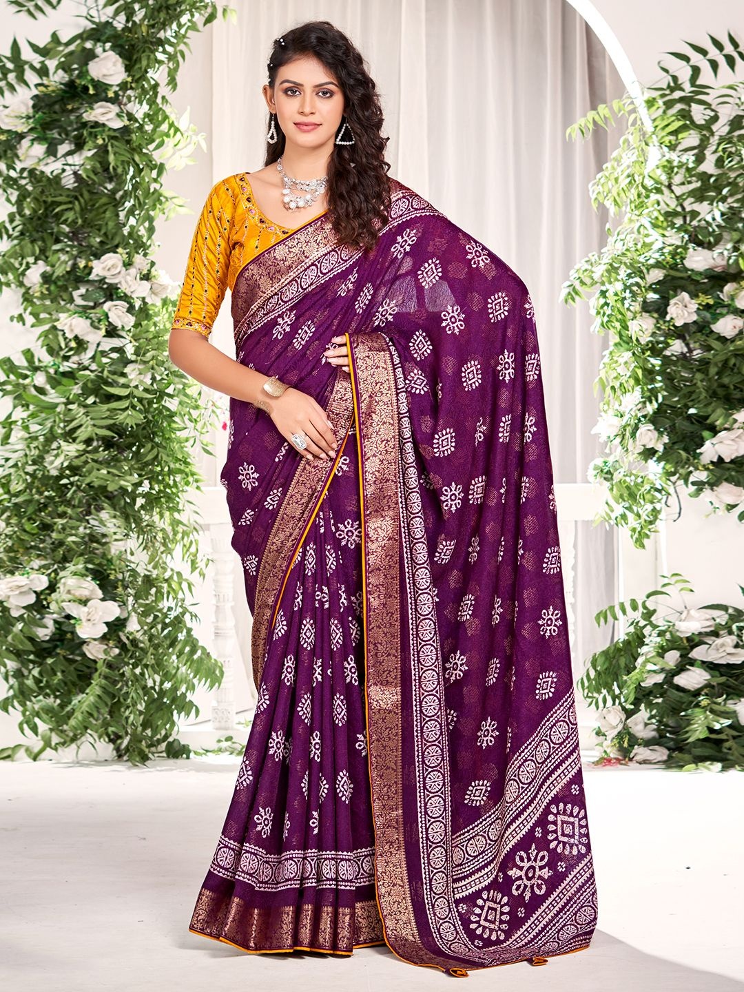 

Mitera Woven Design Zari Silk Blend Saree, Purple