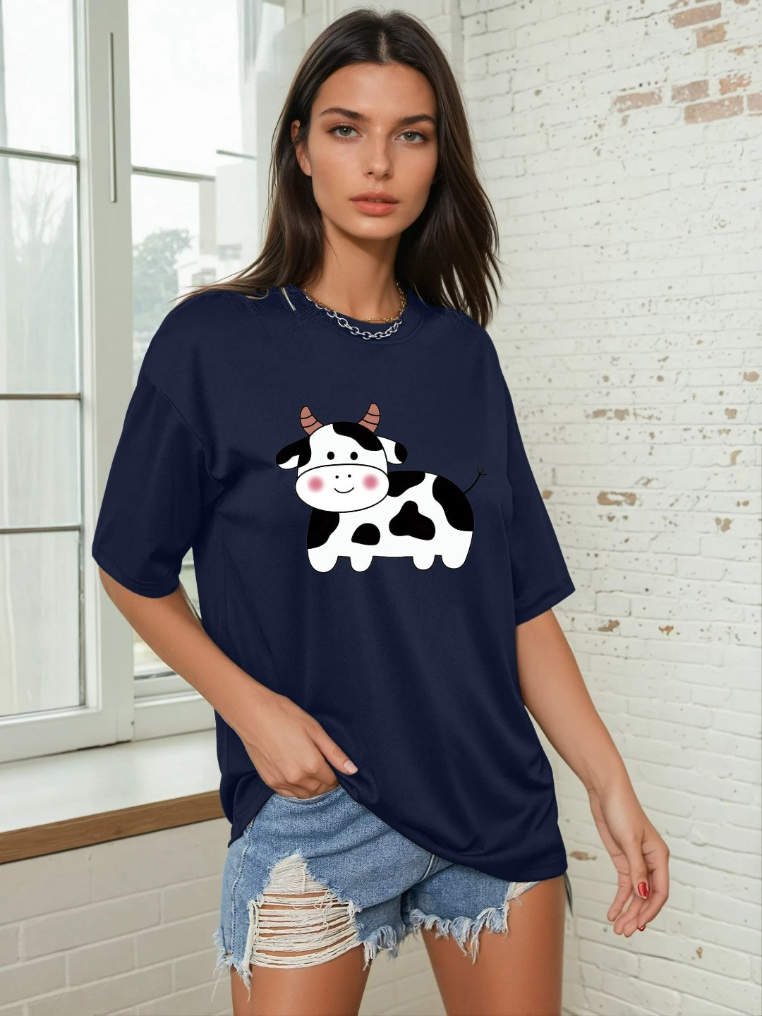 

CORSICA Women Printed Pockets T-shirt, Navy blue