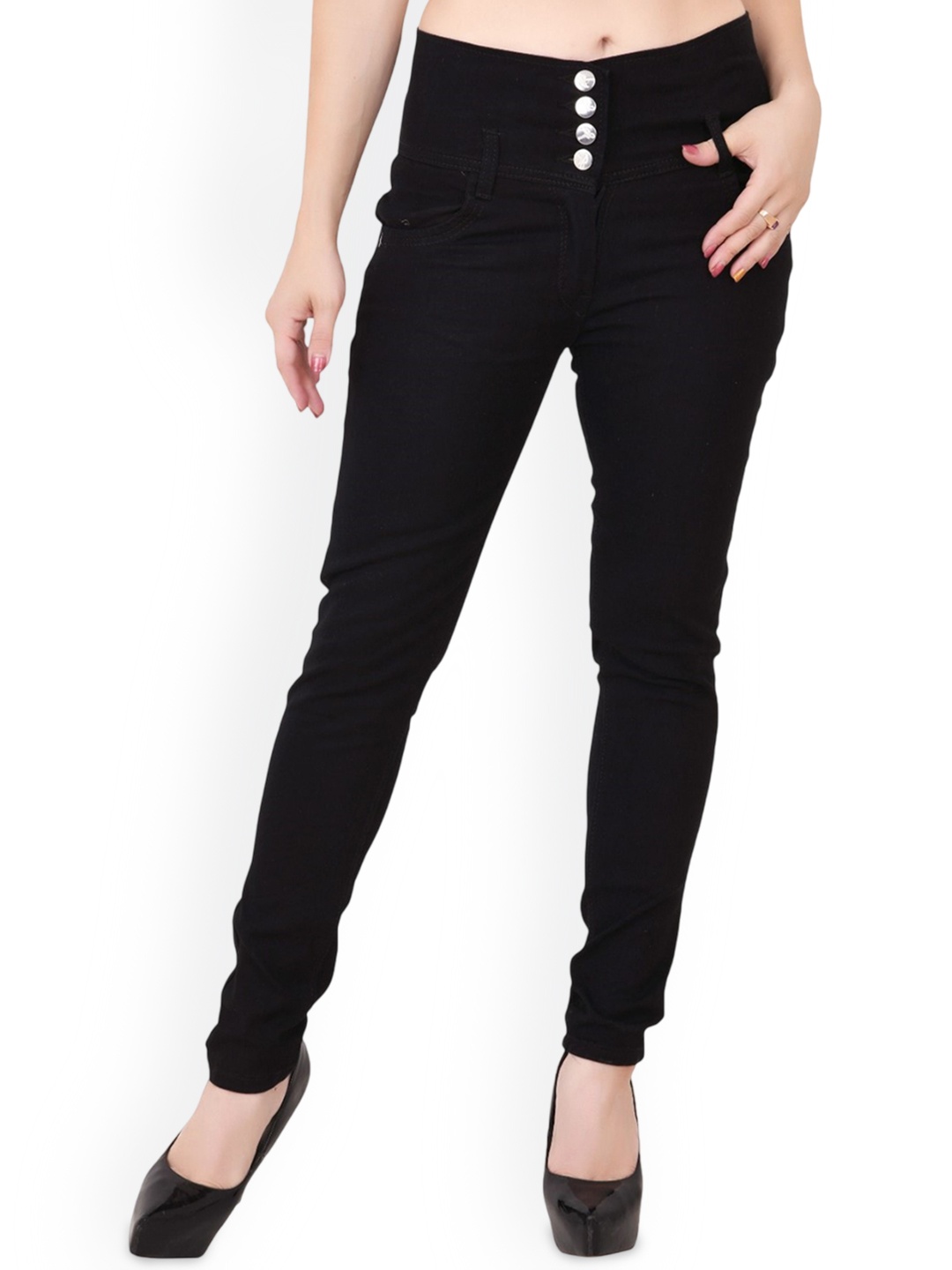 

LINARIA Women Cotton Classic Mid-Rise Slim Fit Jeans, Black