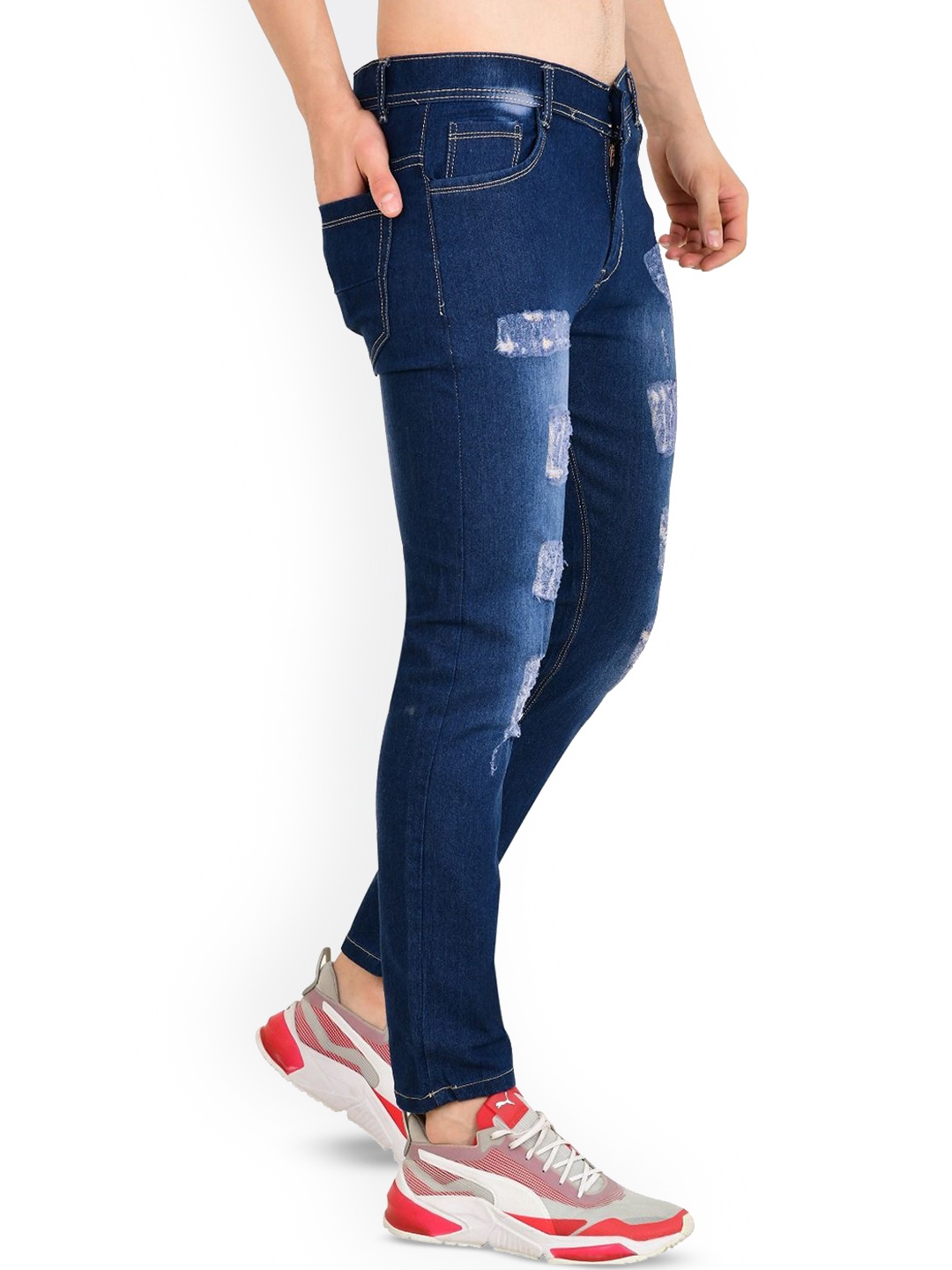 

LINARIA Men Classic Tapered Fit Mildly Distressed Light Fade Cotton Jeans, Blue