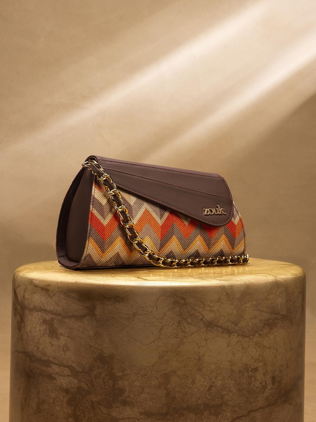 

ZOUK Printed Structured Sling Bag with Tasselled, Orange