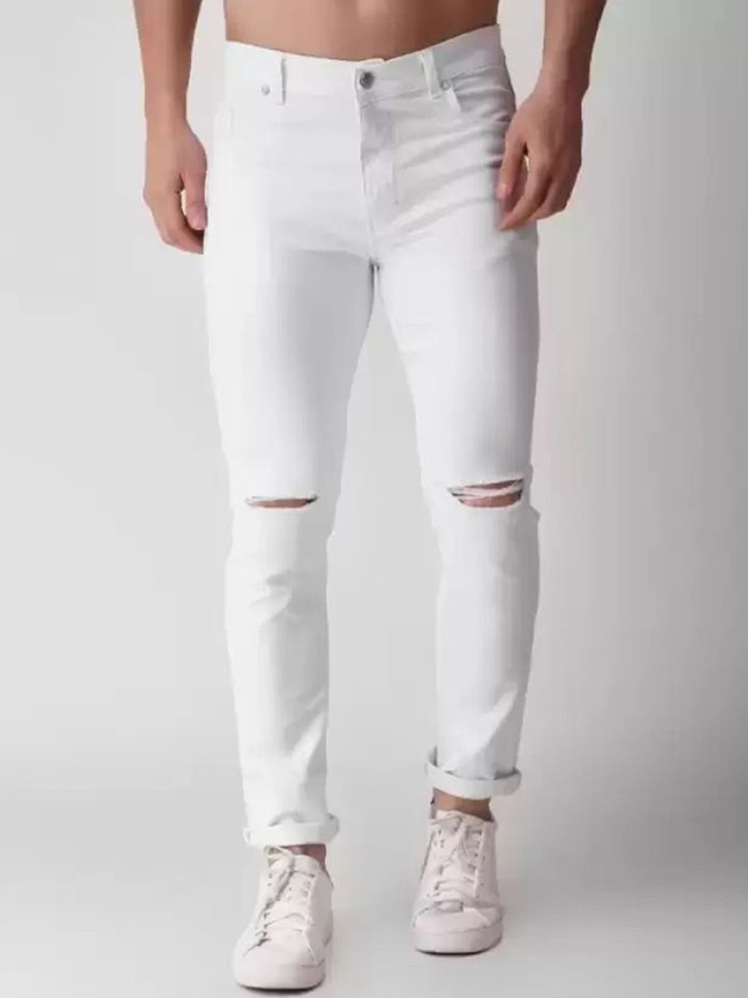 

Linaria Men Classic Slim Fit Mid-Rise Slash Knee Jeans, White