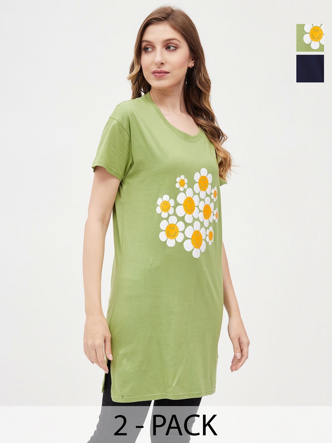 

Dreambe Women Floral 2 Printed Applique T-shirt, Multi