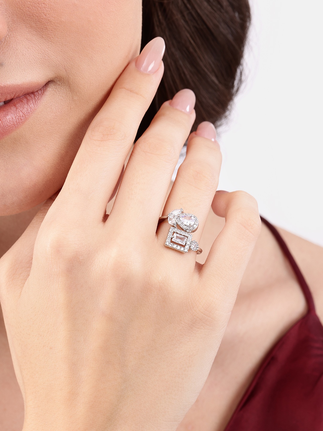 

DressBerry Stone Studded Finger Ring, Silver