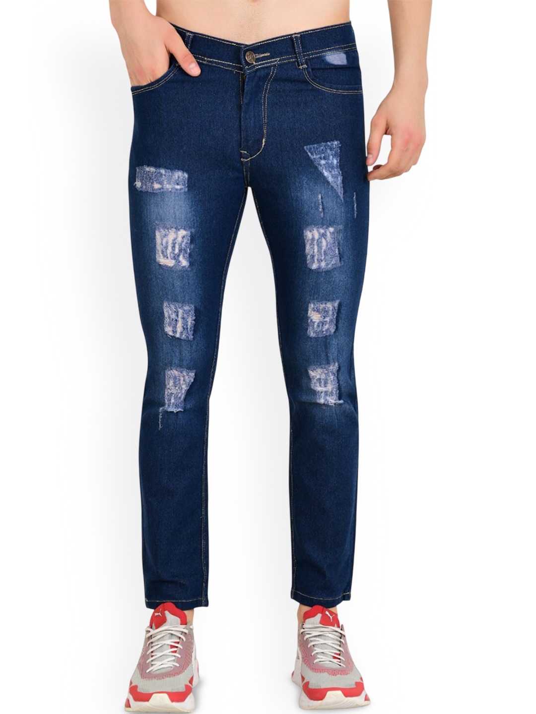

LINARIA Men Classic Mid-Rise Tapered Fit Mildly Distressed Light Fade Jeans, Blue