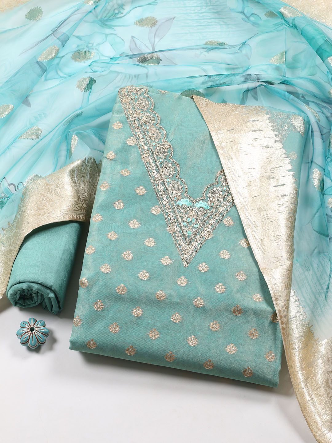 

Meena Bazaar Unstitched Dress Material, Blue