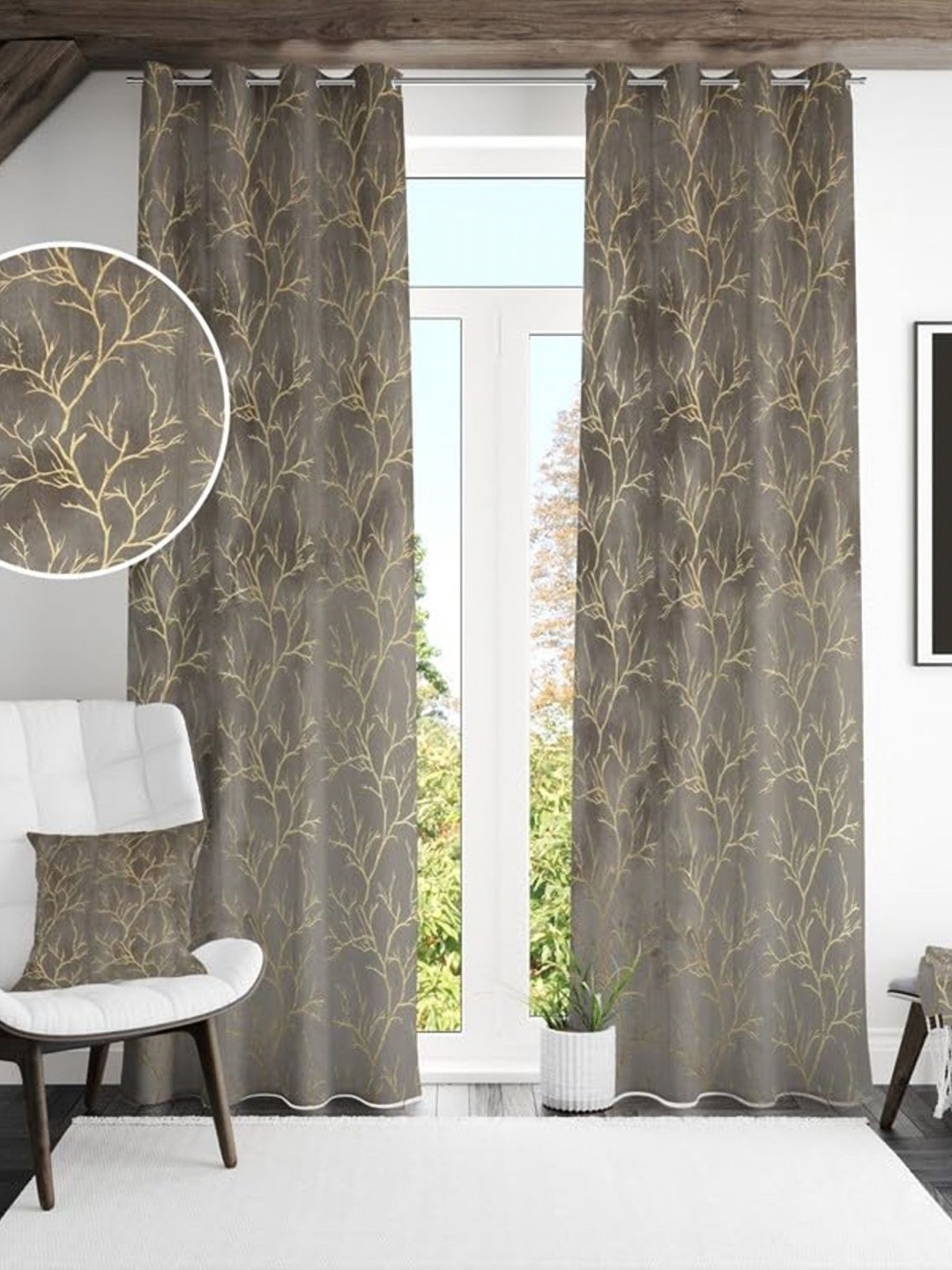 

Galaxy Home Decor Grey 2 Pieces Velvet Room Darkening Window Curtain