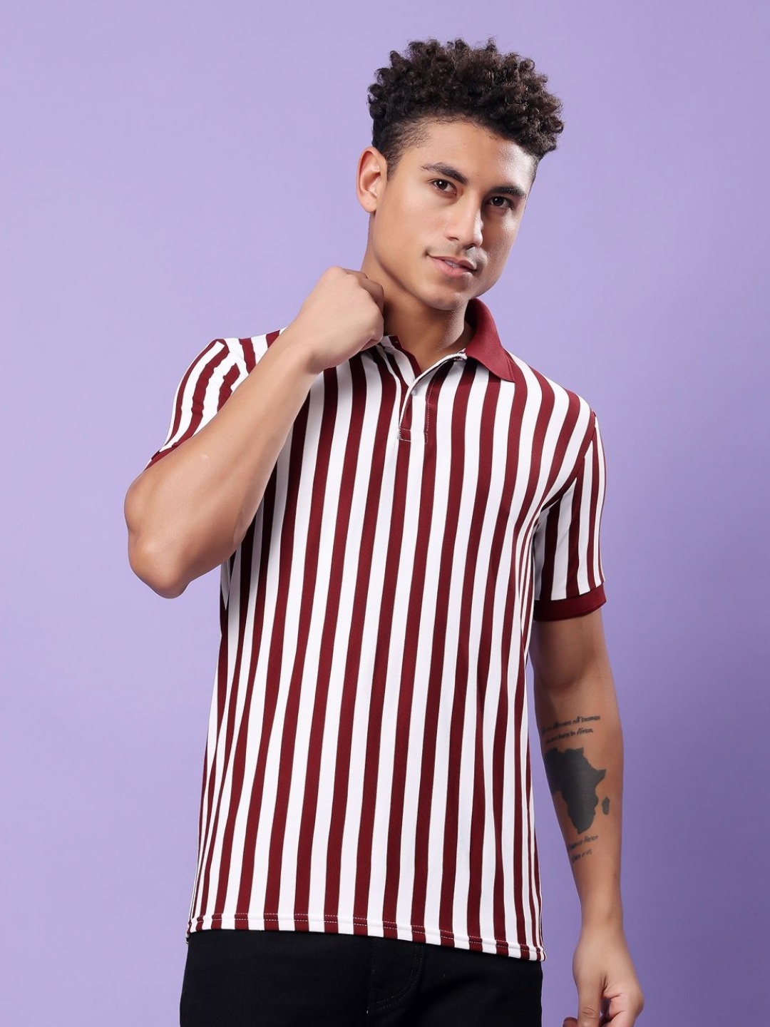 

TQH Men Striped Polo Collar Dri-FIT Pockets T-shirt, Maroon