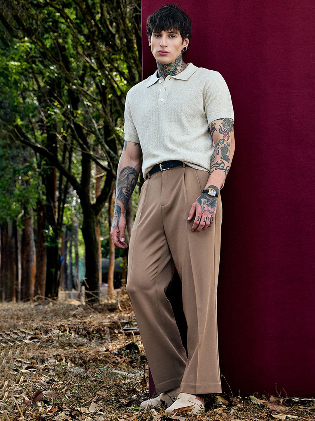 

Snitch Bordeaux Brown Relaxed Fit Trouser