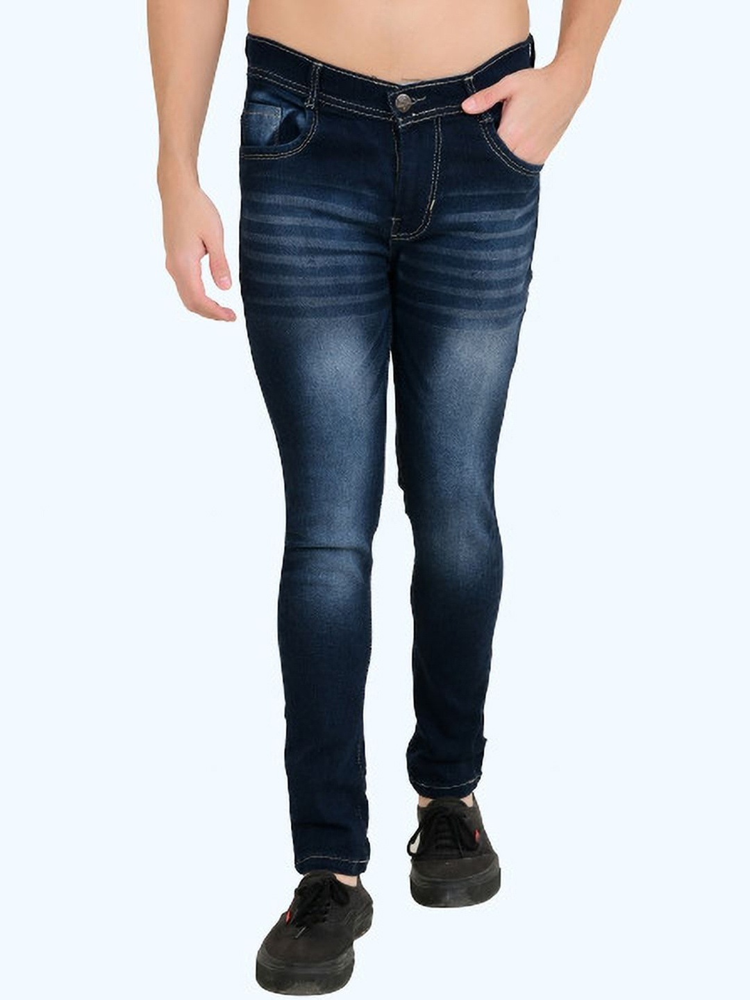 

LINARIA Men Classic Slim Fit Low Distress Heavy Fade Jeans, Blue