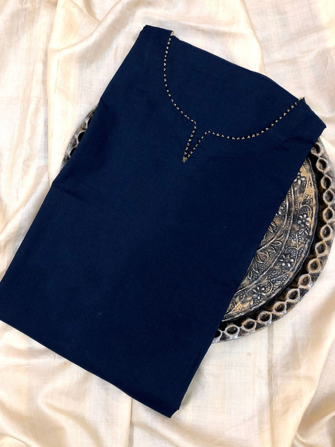 

PALASH Pure Cotton Unstitched Dress Material, Navy blue