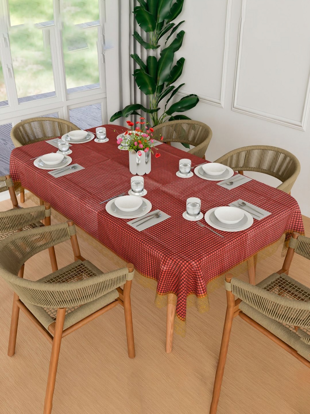 

Aura Maroon Geometric Printed Waterproof 6-Seater Rectangle 1.52 m x 2.3 m PVC Table Cover