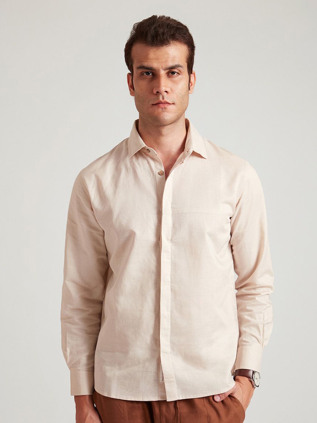 

B77 Men Relaxed Opaque Semiformal Shirt, Off white