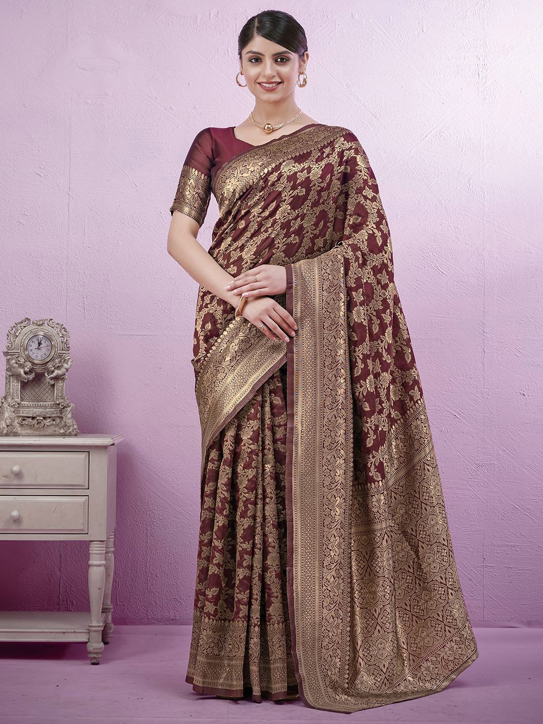 

KALINI Woven Design Zari Silk Blend Paithani Saree, Maroon