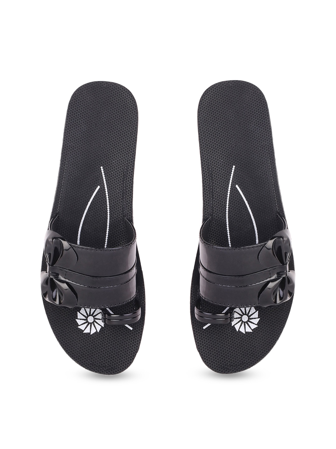 

PENNEN Women Slip-On Embellished Open Toe Flats, Black