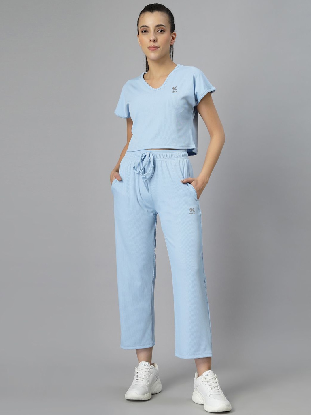 

HRX by Hrithik Roshan Women Solid Crop Top With Trouser Co-ords Set, Blue
