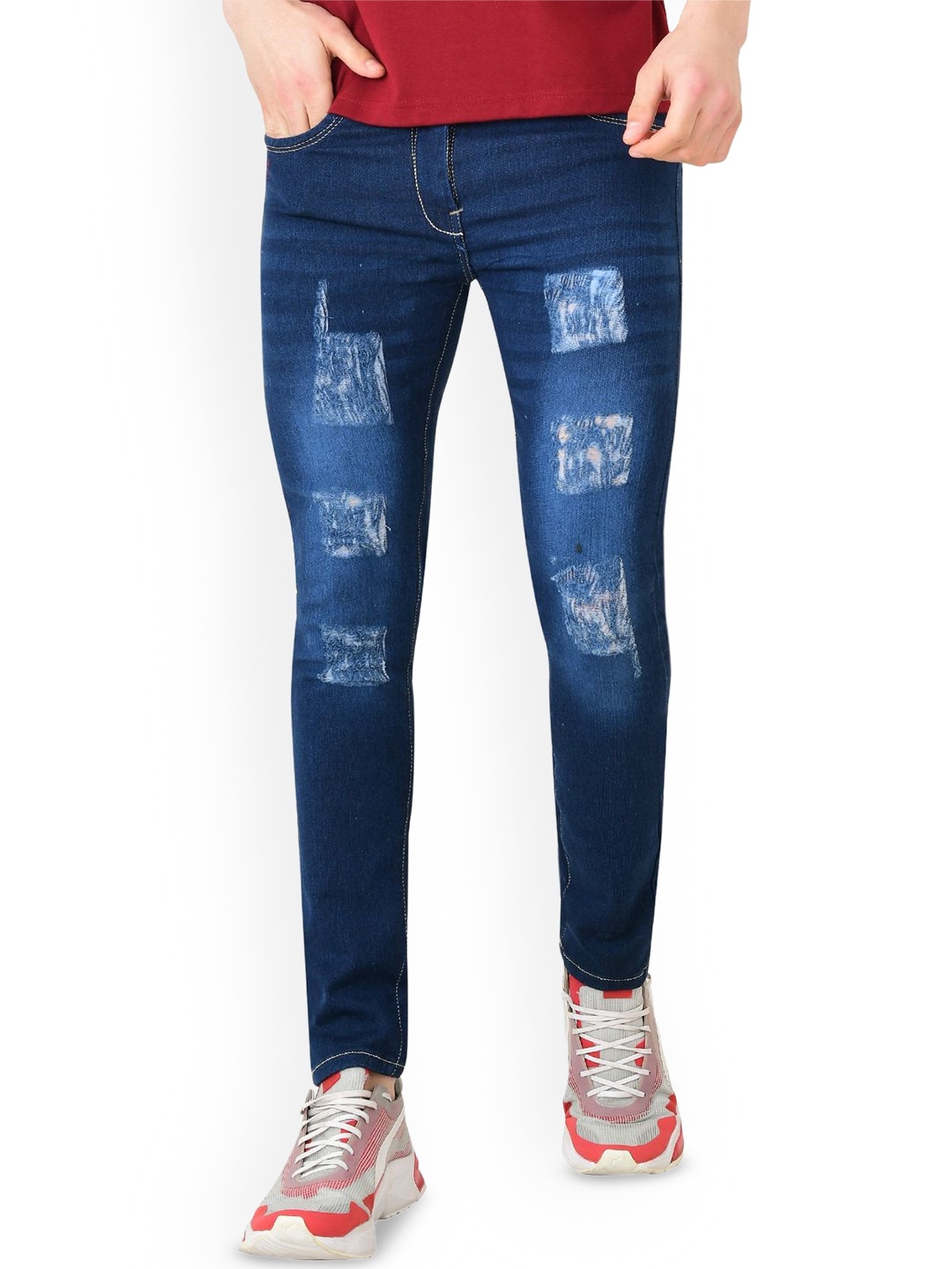 

Linaria Men Classic Slim Fit Mid Rise Highly Distressed Light Fade Jeans, Blue