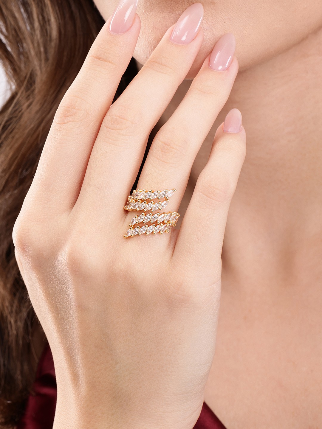 

DressBerry Stone Studded Finger Ring, Gold