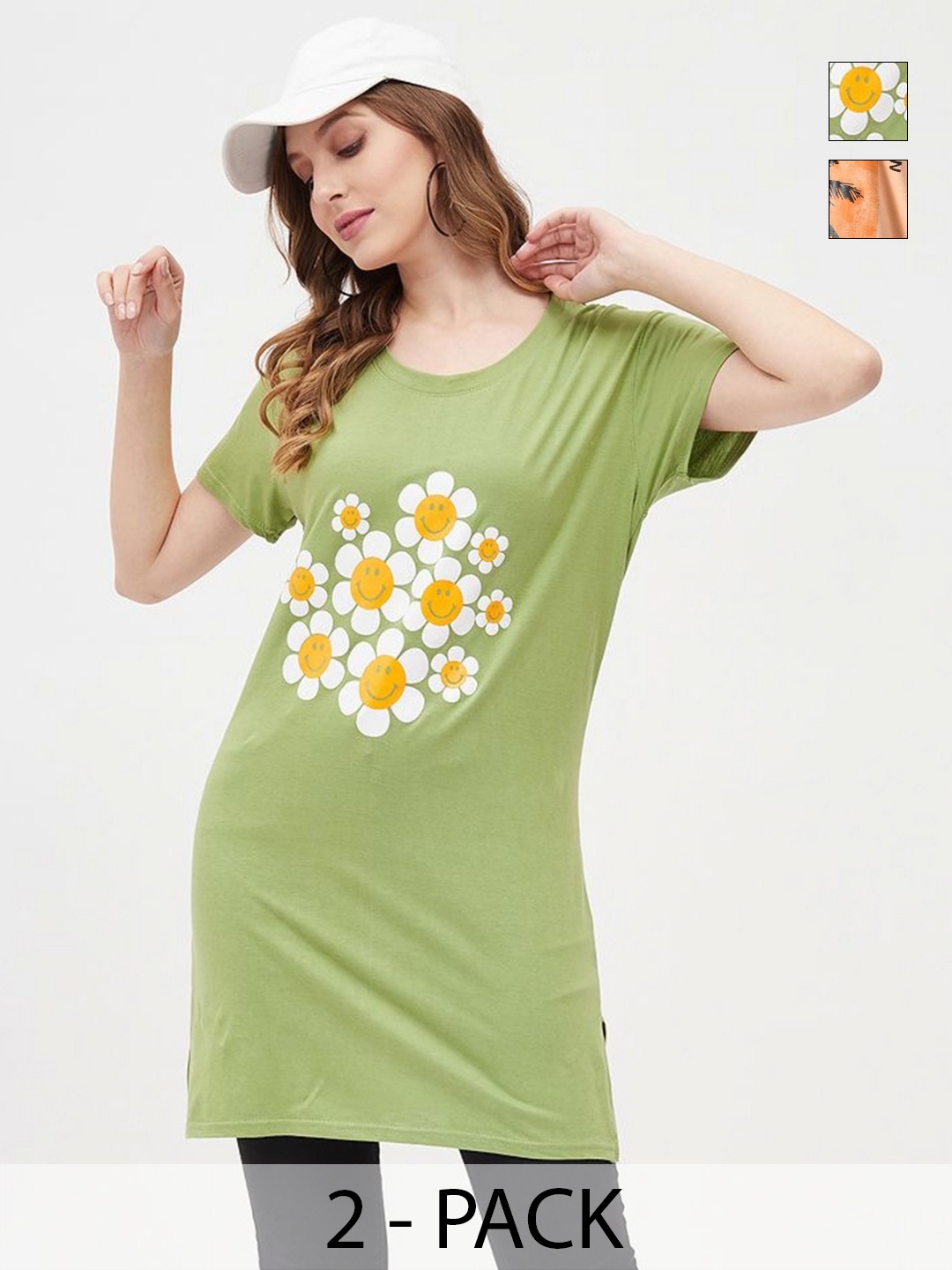 

Dreambe Women Floral 2 Printed Extended Sleeves T-shirt, Multi