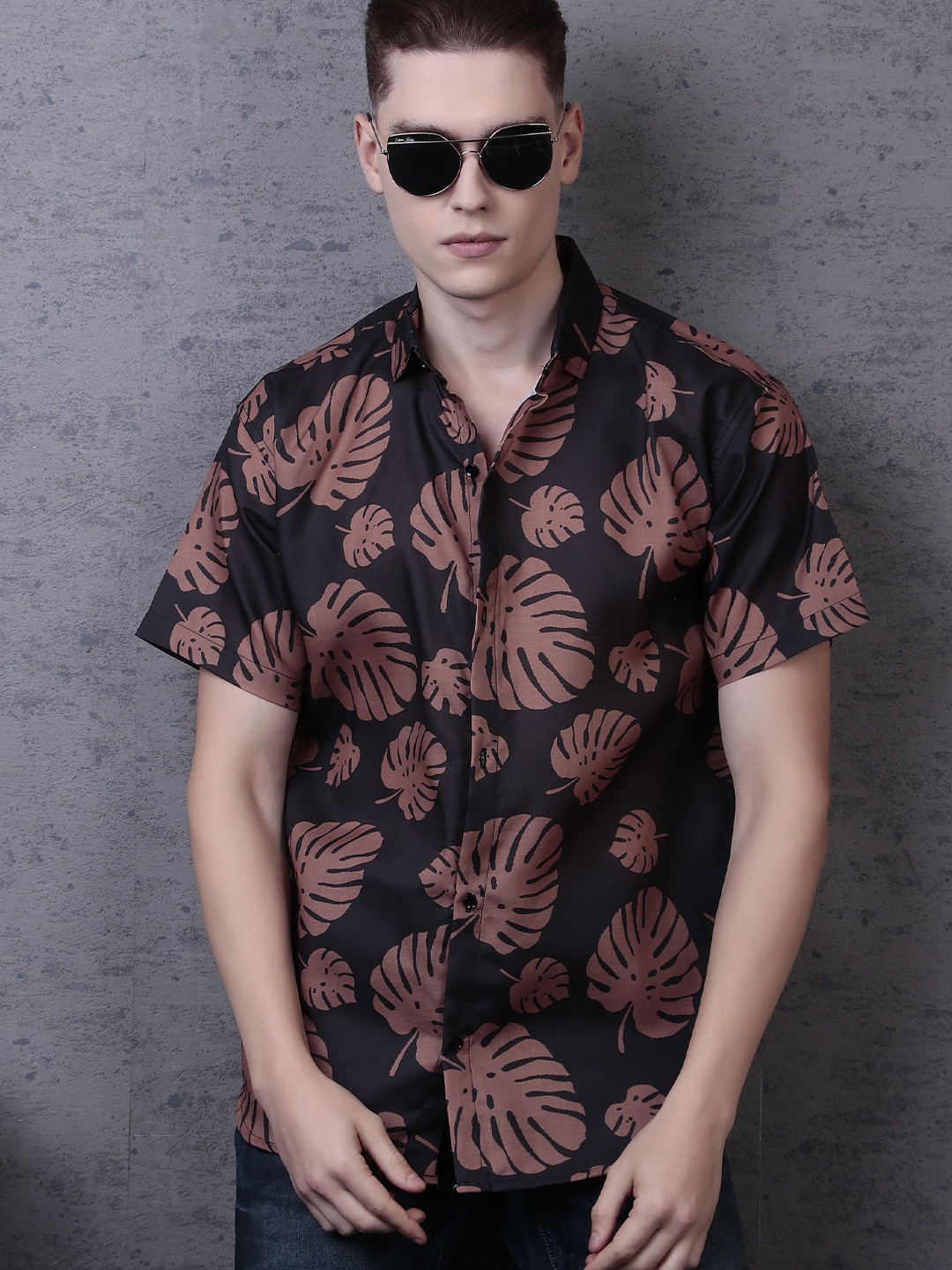 

TATER GARMENTS Women Comfort Floral Opaque Printed Party Shirt, Black