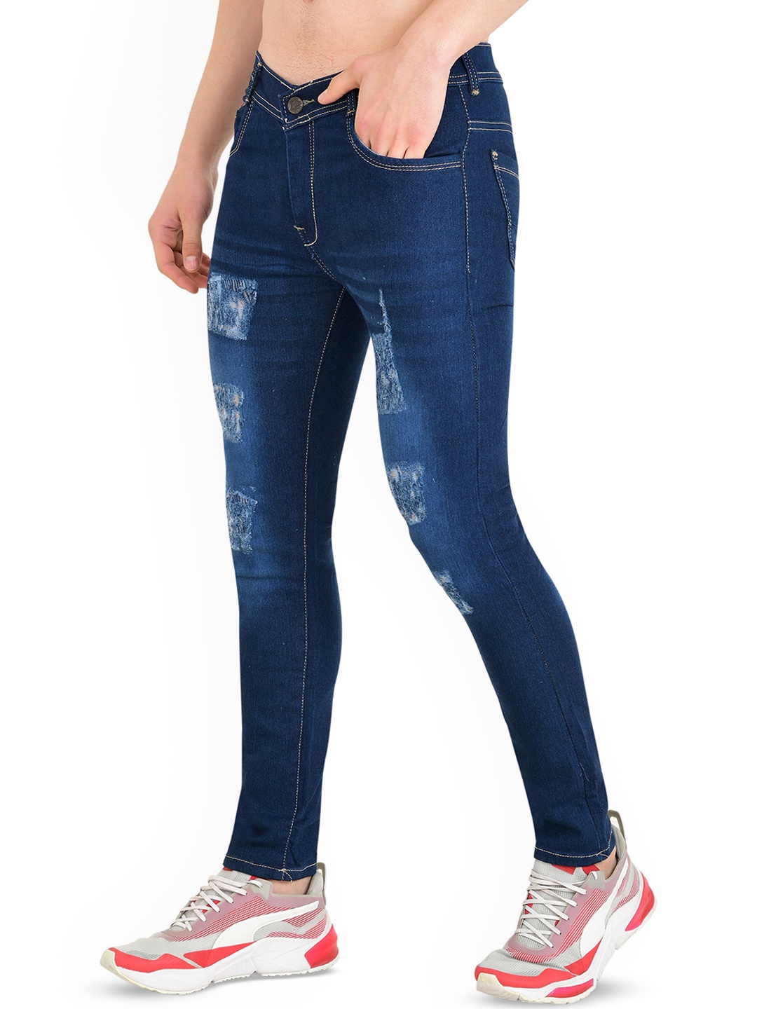 

LINARIA Men Classic Slim Fit Mildly Distressed Light Fade Jeans, Blue