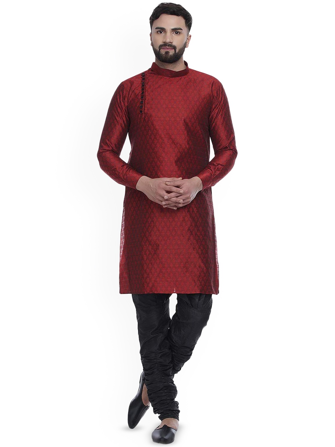 

VEERA PARIDHAAN Floral Woven Design Mandarin Collar Jacquard Straight Kurta, Maroon