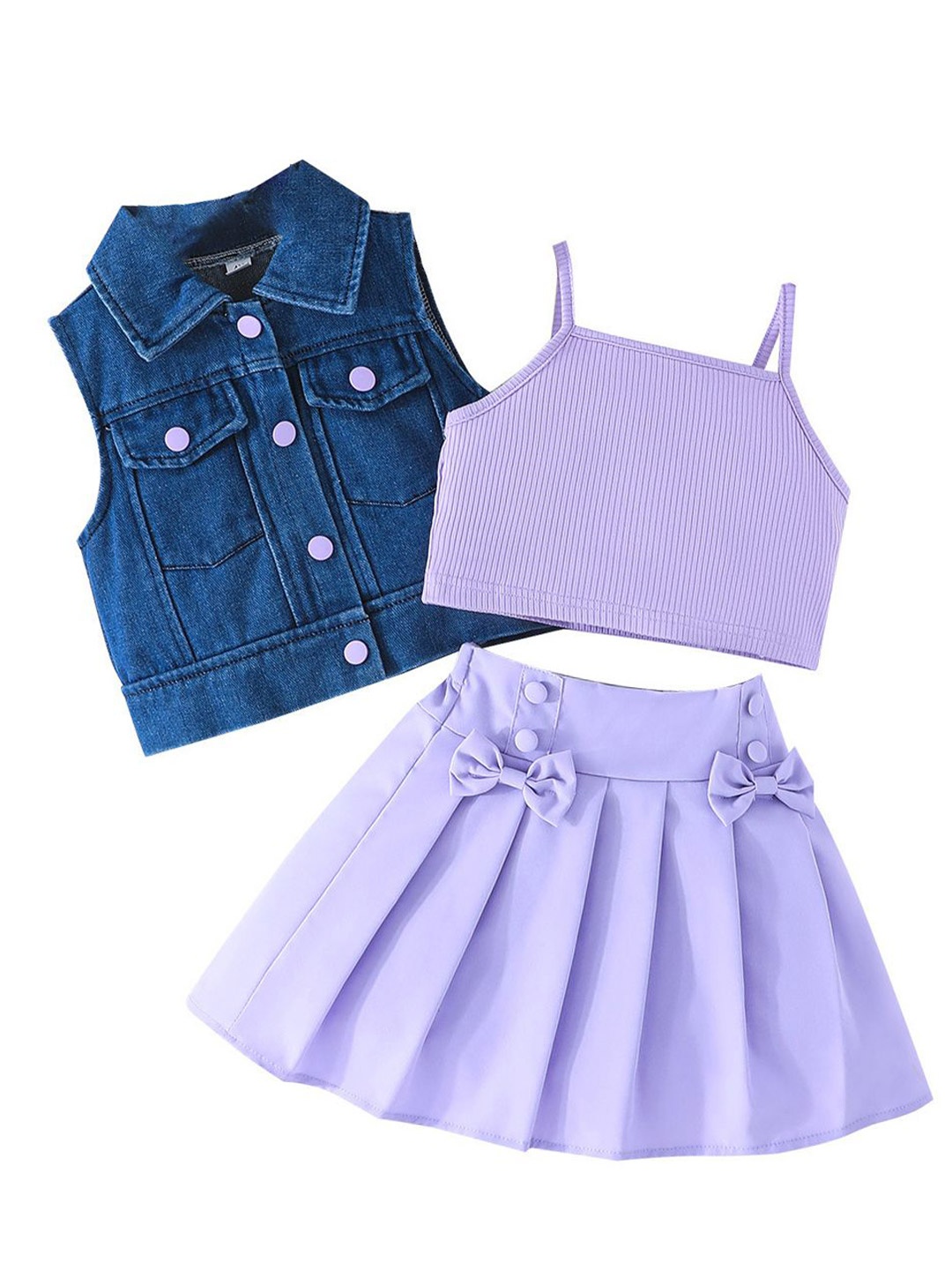 

StyleCast x Revolte Girls Shoulder Straps Top with Skirt And Waistcoat, Lavender