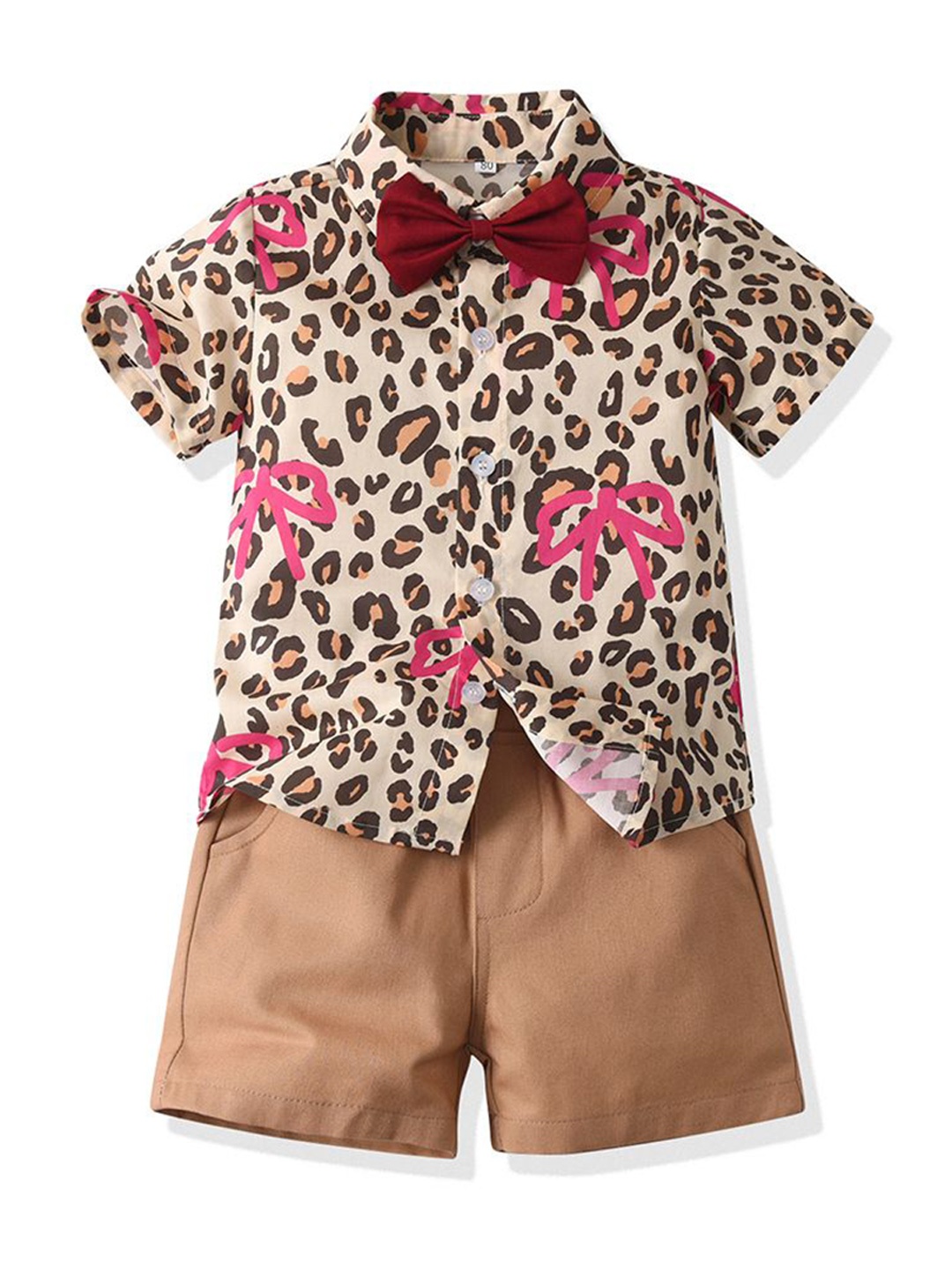 

StyleCast x Revolte Boys Printed Shirt Collar Pure Cotton Shirt with Shorts, Brown