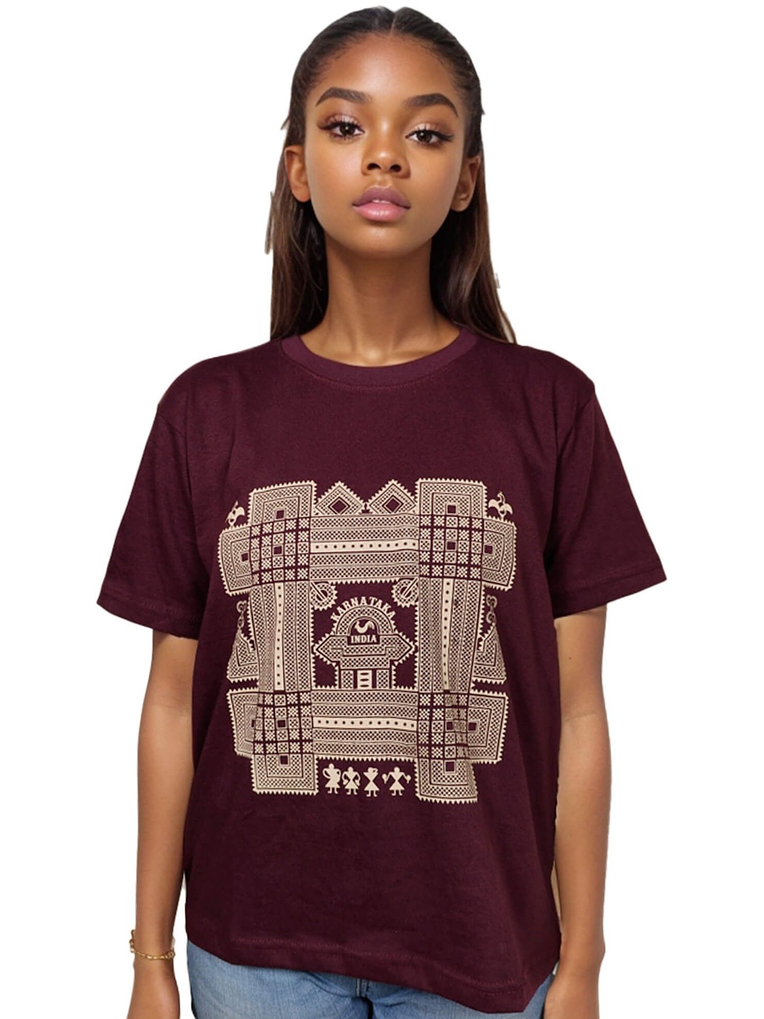 

MAATIR DESIGNS Women Printed Cotton Top, Maroon