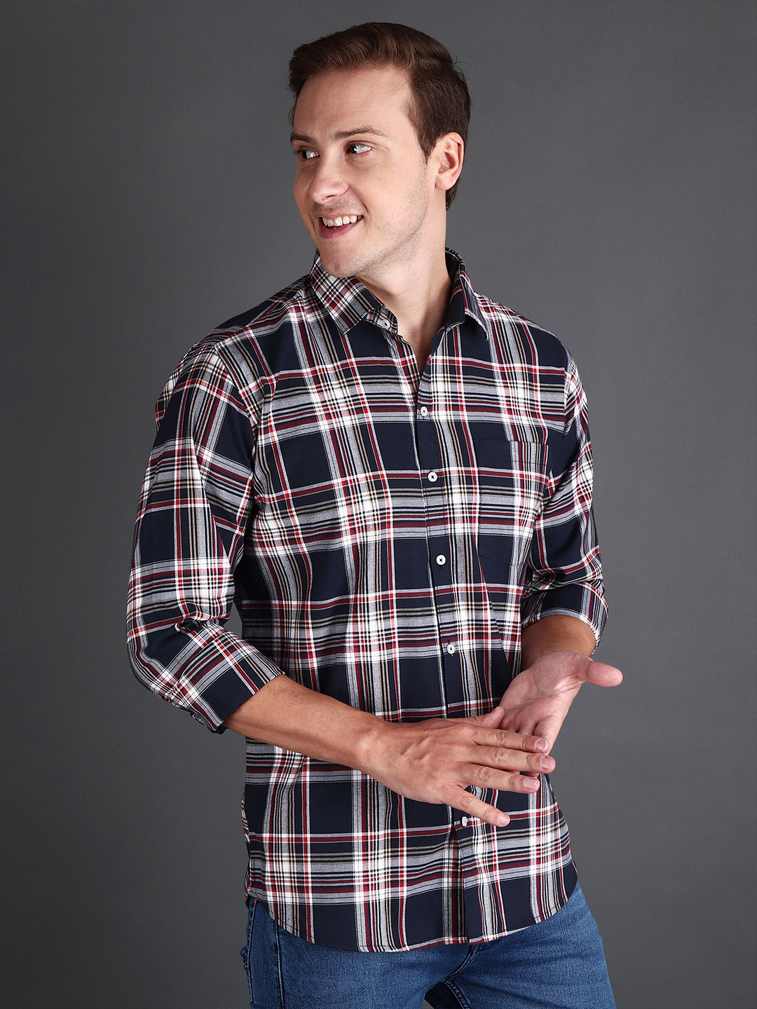 

APPEL TOUCH Men Comfort Tailored Fit Tartan Checks Opaque Checked Casual Shirt, Black