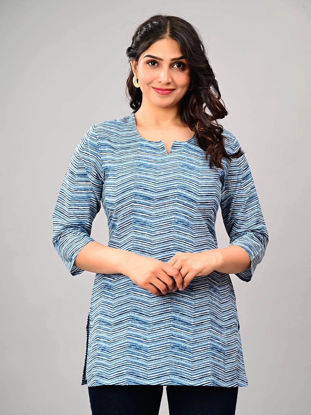 

ASHRU Women Ethnic Motifs Printed Pure Cotton Kurti, Blue