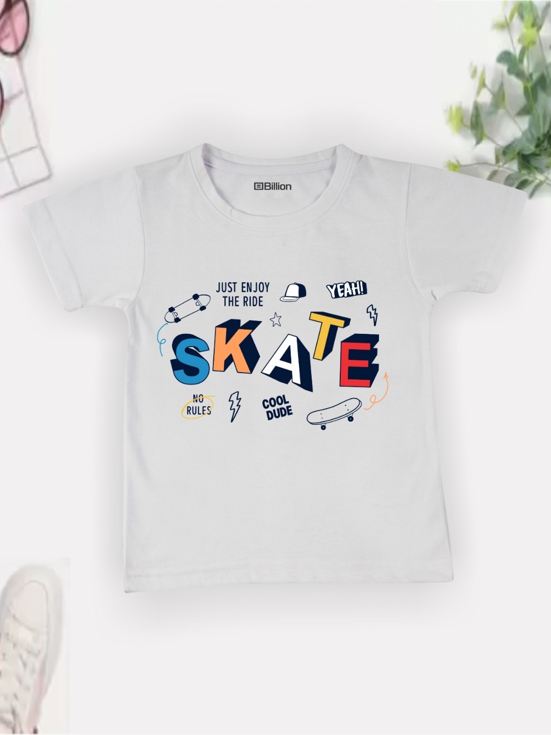 

Billion Boys Printed Bio Finish Applique T-shirt, White