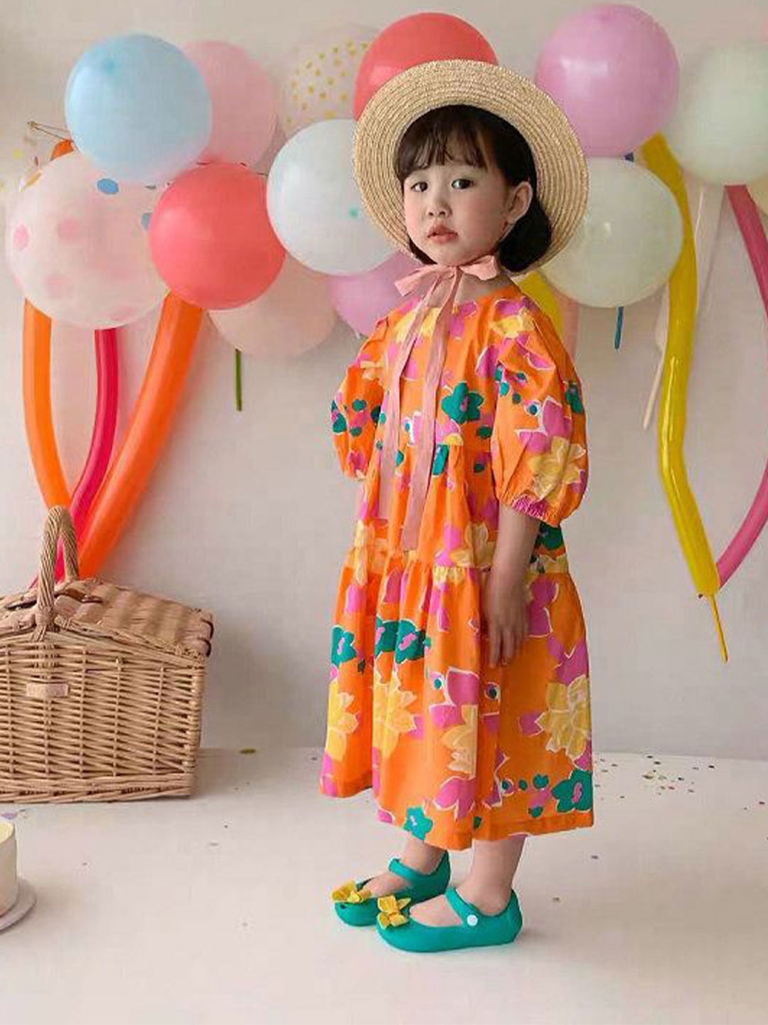 

StyleCast x Revolte Girls Floral Print Tiered A-Line Midi Dress, Orange