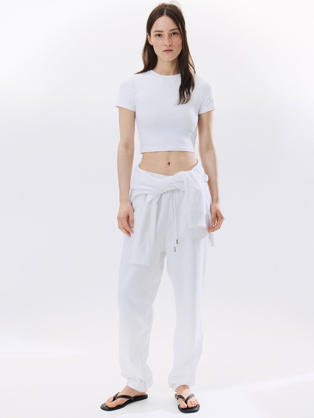

H&M Cropped Microfiber T-Shirt, White