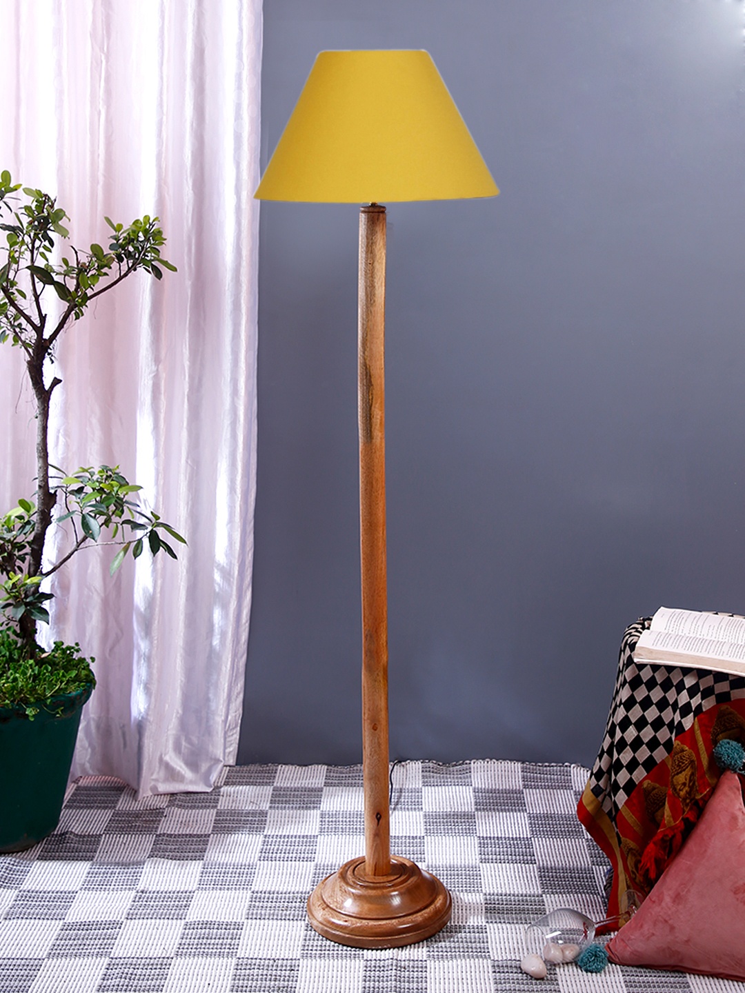 

Devansh Yellow & Brown Cotton Frustum Shaped Wood Base Floor Lamp
